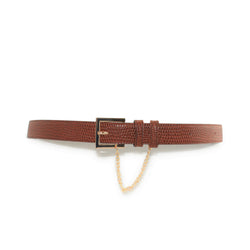 Tan snake belt with gold chain and gold buckle