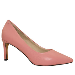 Kathryn Wilson women's pebble leather heel in a pink colourway on a white background. 